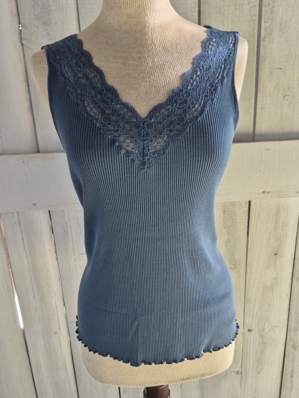 Banana Republic Ribbed Lace V-Neck Camisole - Slate Blue